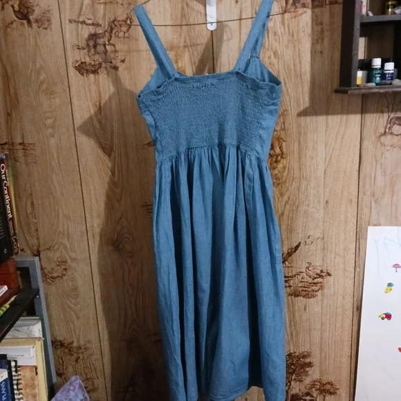 Rebellion Denim Jumper Pinafore Apron Midi Summer Dress - Picture 6 of 13